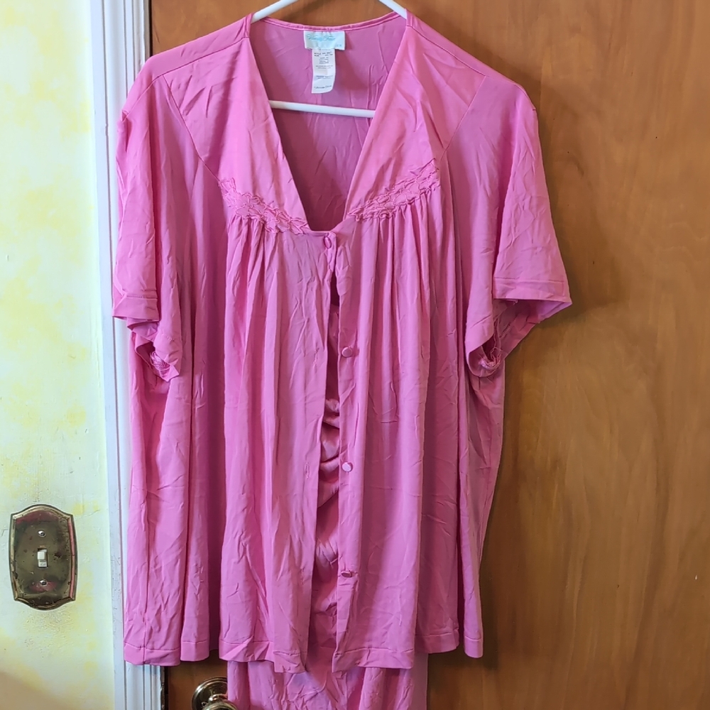 Vanity Fair Rose Pink Two-piece Pajama Set Nylon Silky 2XL Vintage